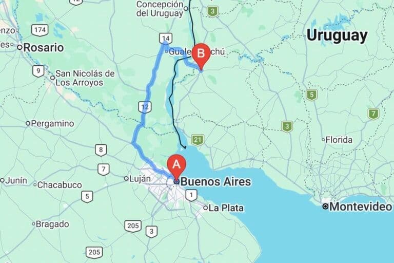 Route from Buenos Aires to Río Mate Lodge